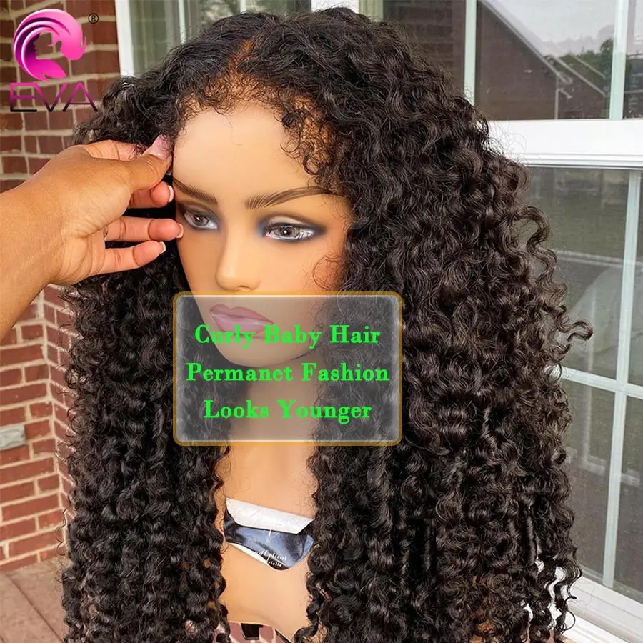 Eva Kinky Edges Natural Hairline Wig Curly Baby Hair Wig Lace Front Human Hair Wigs For Women 13x6 Hd Transparent Lace Front Wig image 2