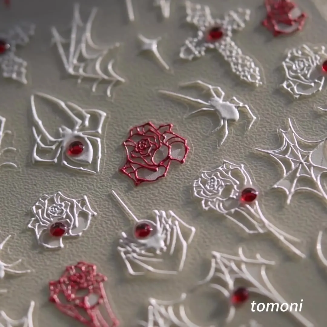 1 pz 5D strass ragno adesivi per nail art 3D croce web argento bianco nero gotico rosa decalcomanie adesive forniture per unghie di Halloween