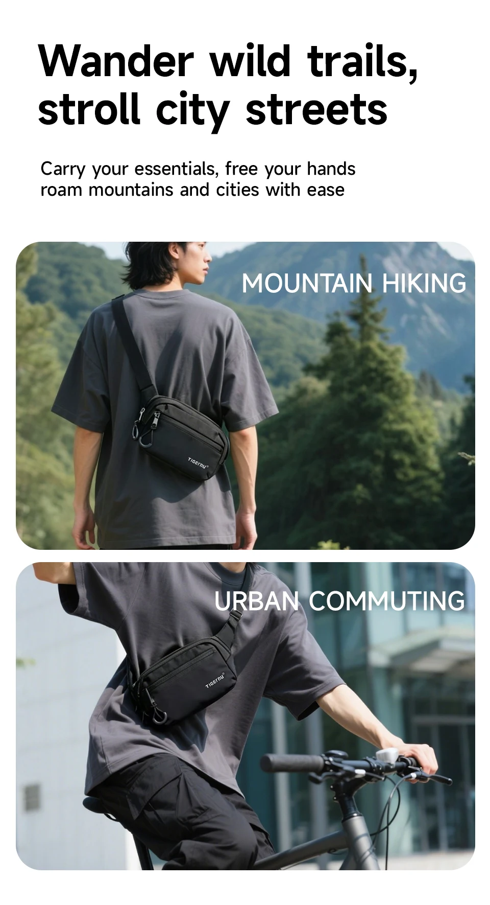 Tigernu Neue leichte Umhängetasche für Herren, wasserabweisende Hüfttasche, Mehrzweck-Schultertasche für Herren – Detail 10