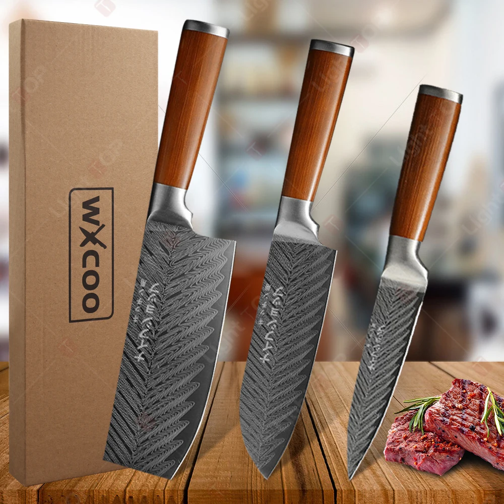 Professionelles Küchenmesser-Set, japanisches Santokimesser, Fleischbeil, Obst, Schneiden, Kochen,