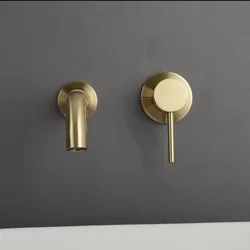 Wall Mounted Black & Brushed Gold Bathroom Faucet 360 Degree Rotatable Water Mixer Tap