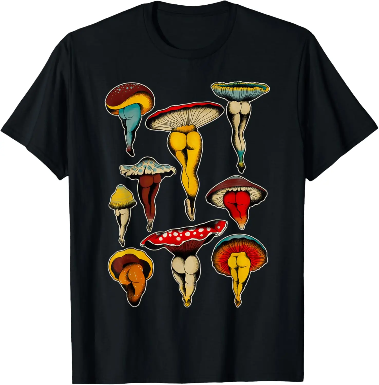 

Funny Mushroom Butt Print Graphic Tee Men Casual Trip Cotton Short Sleeve T-Shirt