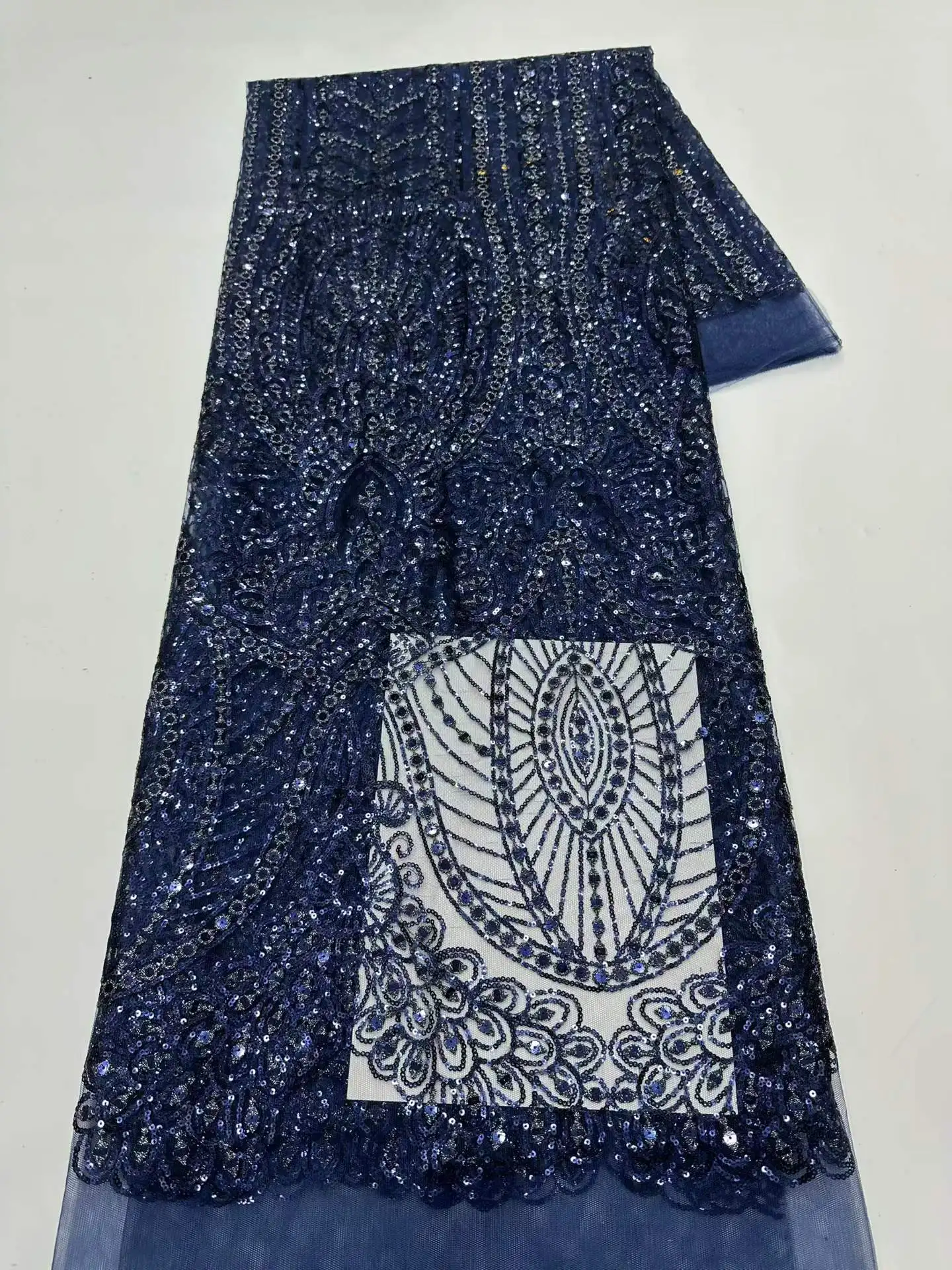 OLOEY High Grade African Beaded Lace Lace  High Quality Nigerian Sequins Mesh Lace French Tulle Fabric for Sewing Party Dres