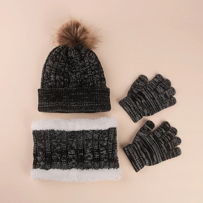 Gorros de malha de cor sólida infantil, chapéu de bebê, pompom, boné bonito, cachecol, luvas, terno, casual, menina, menino, inverno