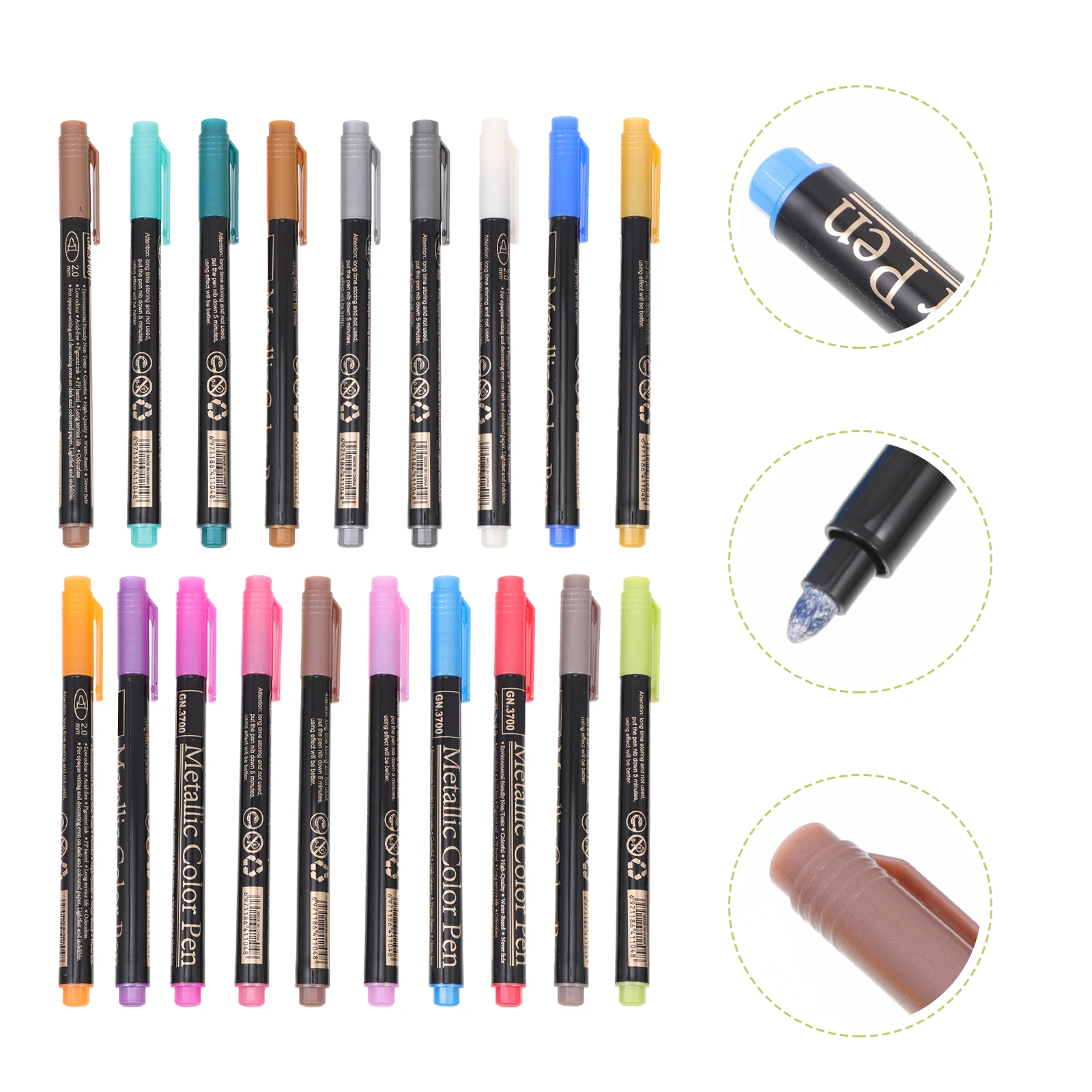 

20pcs Metallic Marker Pens Set Smooth Flow Medium Tip For Drawing Diy Projects School Office Kids Gift Journal Reading