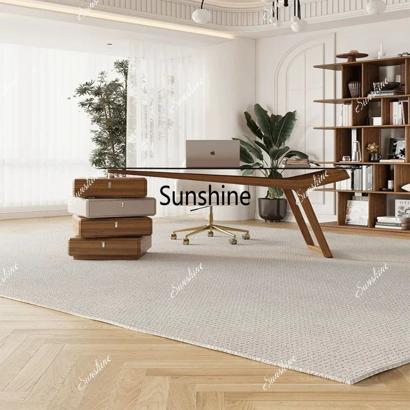 

Light luxury high-end special-shaped glass solid wood, study room, study desk