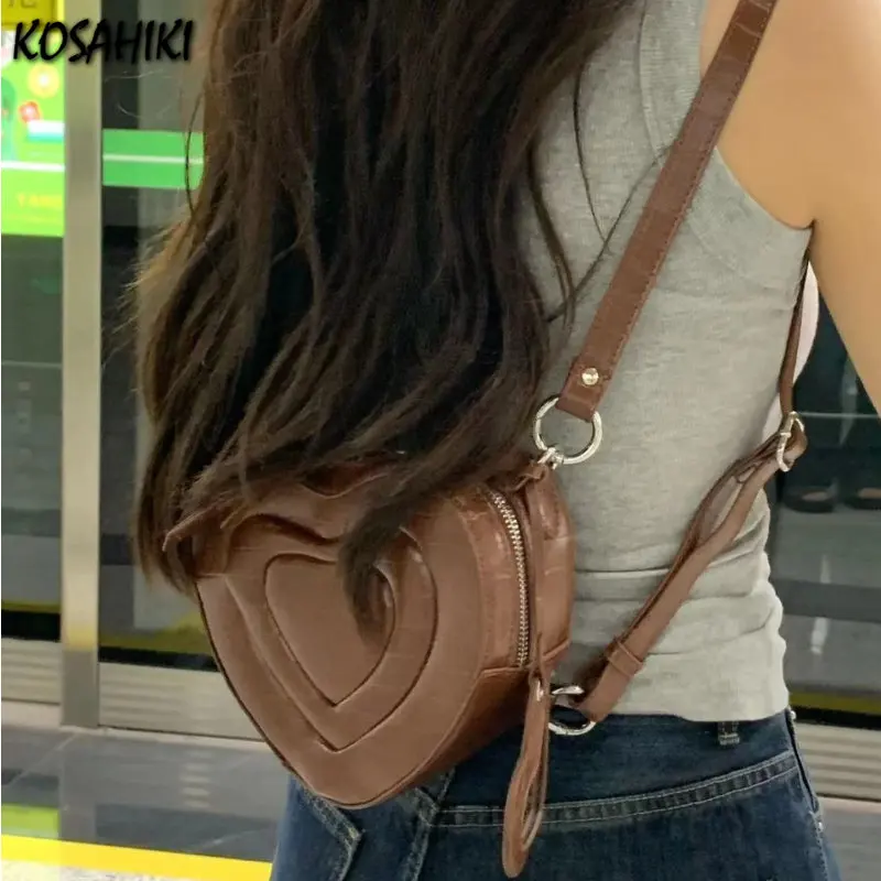 Personality Y2k Aesthetic Solid Heart Shoulder Bags Streetwear Sweet All Match Preppy Handbags Japanese Women  Backpacks