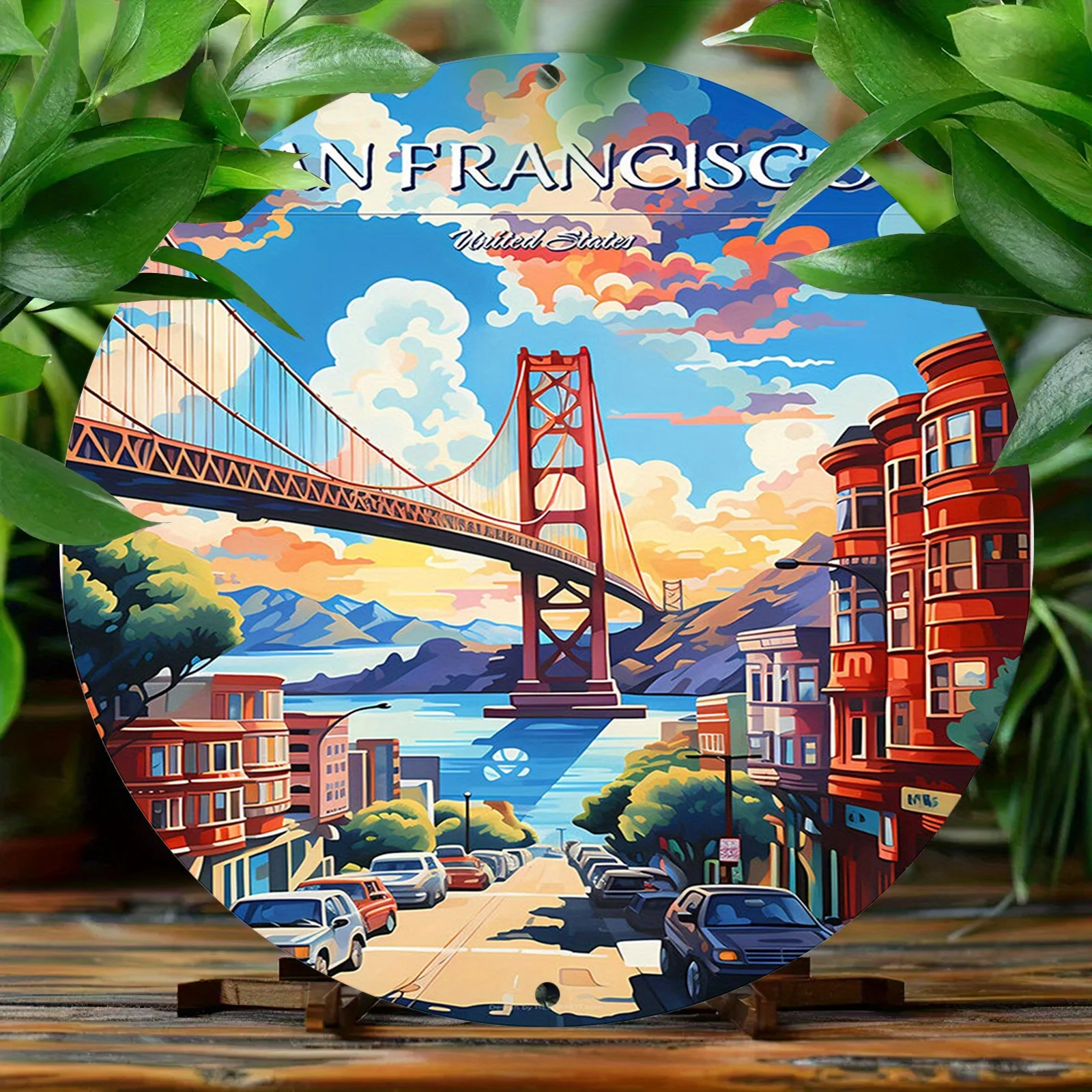 2D 1pc 2D Printed Round Aluminum Metal Sign Vintage Carved Painted Circular Wreath Sign Gifts for Family and Friends - 8x8 Inch