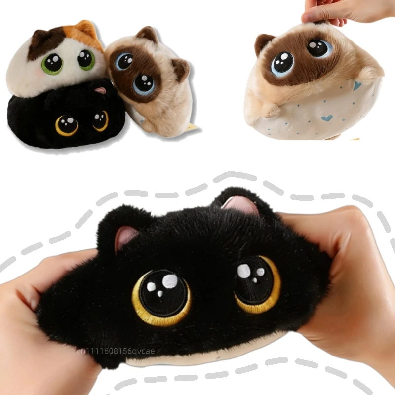 

15cm Cute Round Cat Plush Doll Soft Siamese Cat Black Cat Flower Cat Animal Stuffed Toy Home Decoration Gift For Children