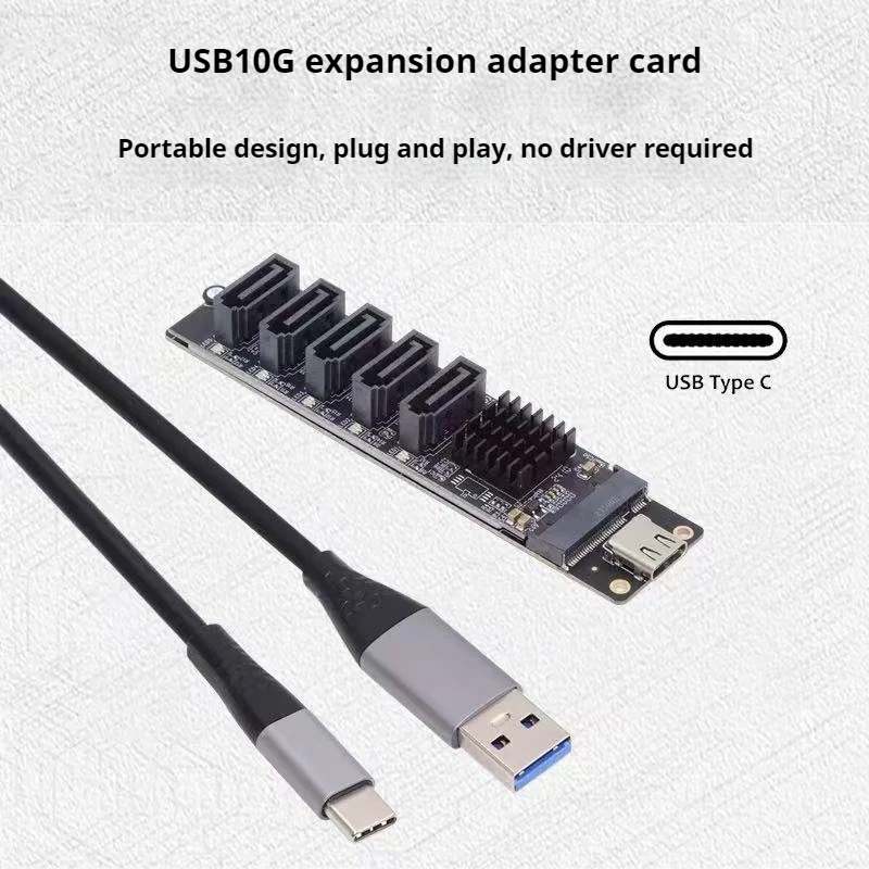 10Gbps USB-C Type-C to NGFF Key B+M SATA 6Gbps 5 Ports Adapter Converter PM Port Multiplier Selector JMB575 JMS580