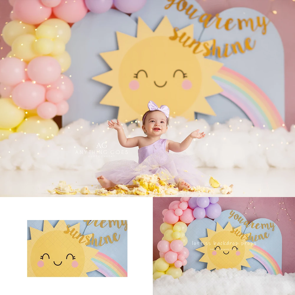 Sunshine Rainbow Balloons Backdrops Kids Girl Photography Props Child Adult Photocall Decors Baby Birthday Cake Smash Background