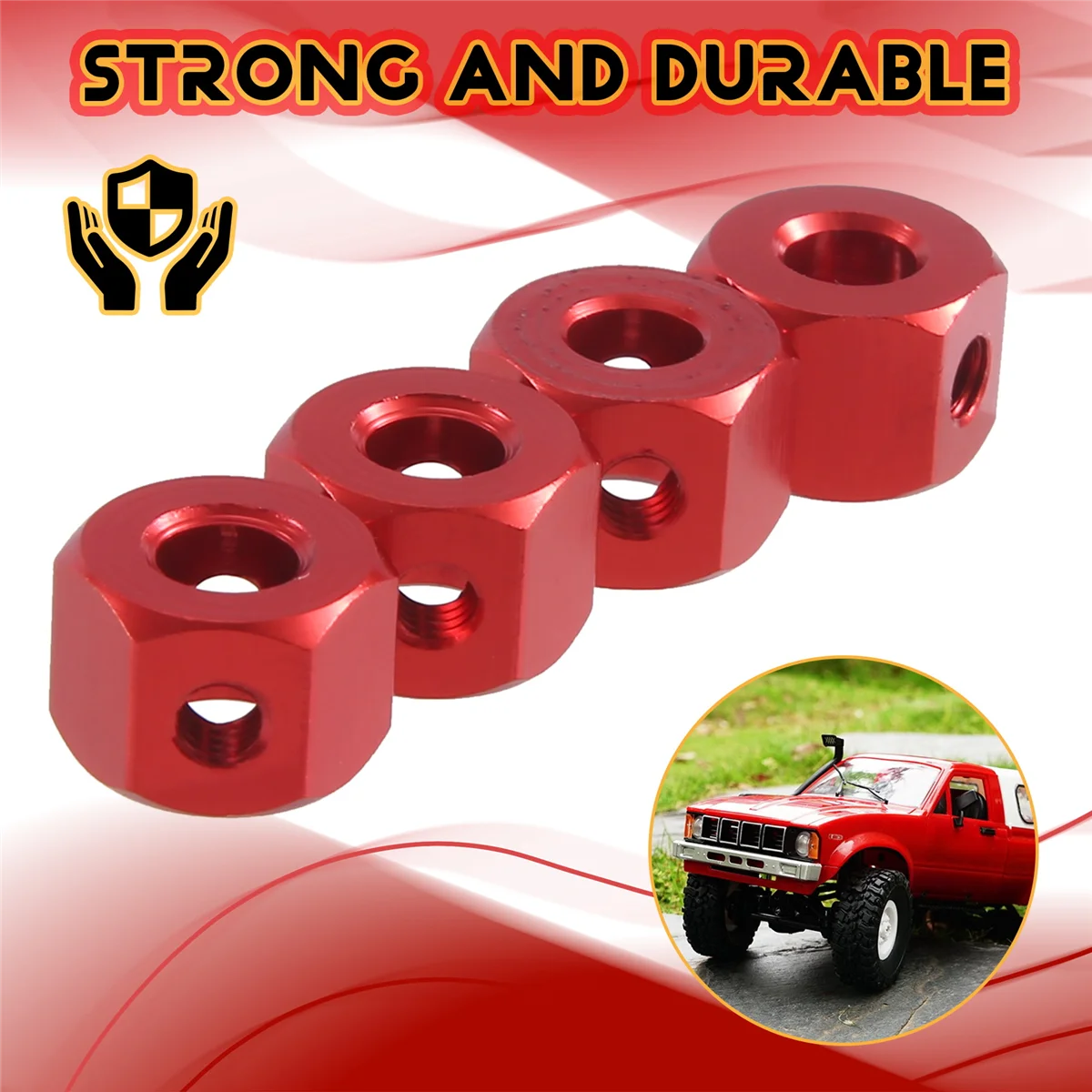 BAAA-4PCS 5 مم إلى 12 مم محول سداسي لمحور عجلات معدني لـ WPL D12 C14 C24 B14 B16 MN D90 D91 RC أجزاء ترقية السيارة، أحمر