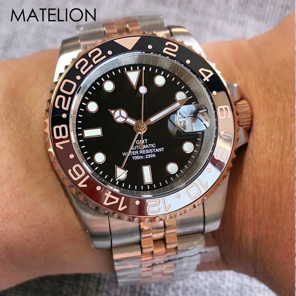 40 مللي متر ميكانيكي أوتوماتيكي GMT حركة الغوص موضة ساعة رياضية السيراميك الحافة الياقوت نغمتين للرجال الساعات حسب الطلب #3