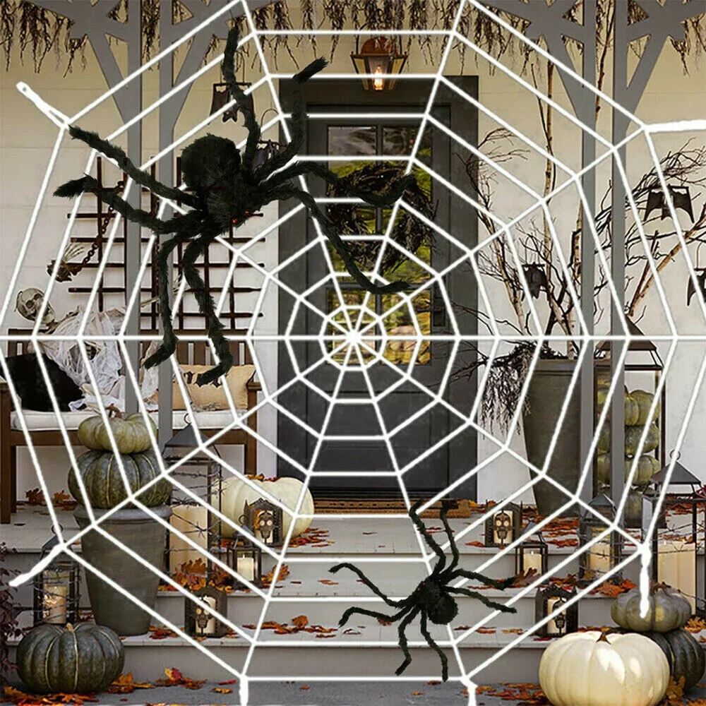 Halloween Spider Web Horrible Giant Spider Web Decoration White Giant Stretchy Cobweb Party Bar Haunted House Home Decorations