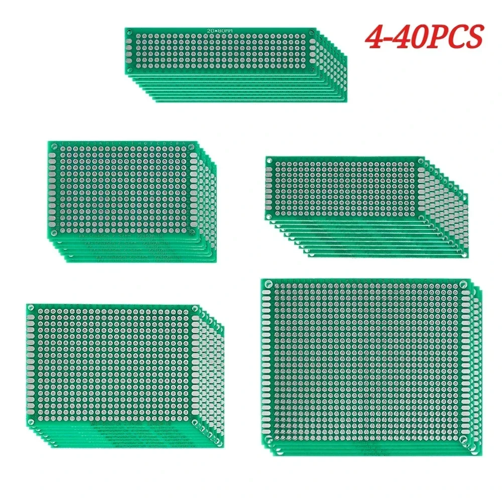 4-40pcs Universal PCB Kit Prototype Board Green Double Sided 2x8 3x7 4x6 5x7 7x9cm Printed Circuit Proto Board for DIY Soldering
