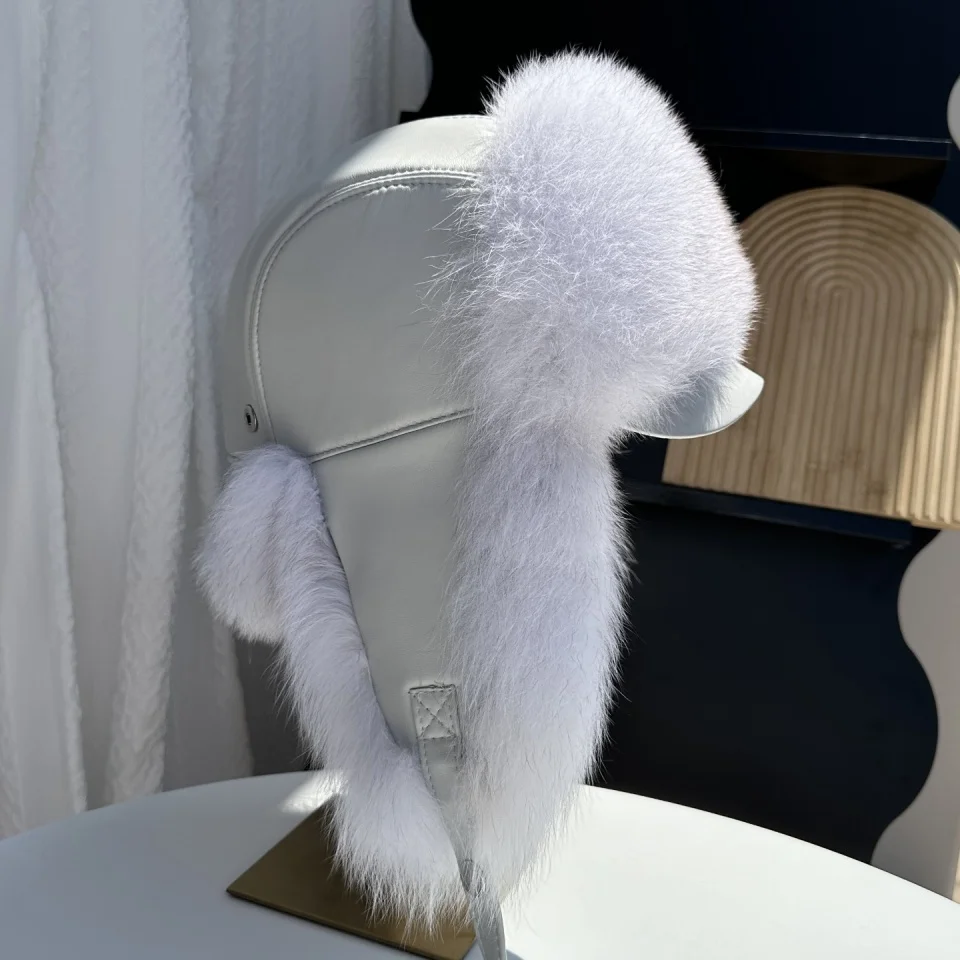 New 100% Genuine Fox Fur Ear-Protecting Hat Men Real Raccoon Fur Hat Women Winter Warm Fur Real Sheep Leather Snow Hat