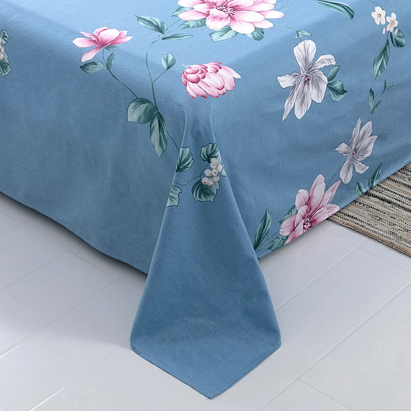 1pc Flat Bed Sheet （Does not include pillowcase）Solid 100% Cotton print Bed Cover Single Double Queen King Size Bedspread