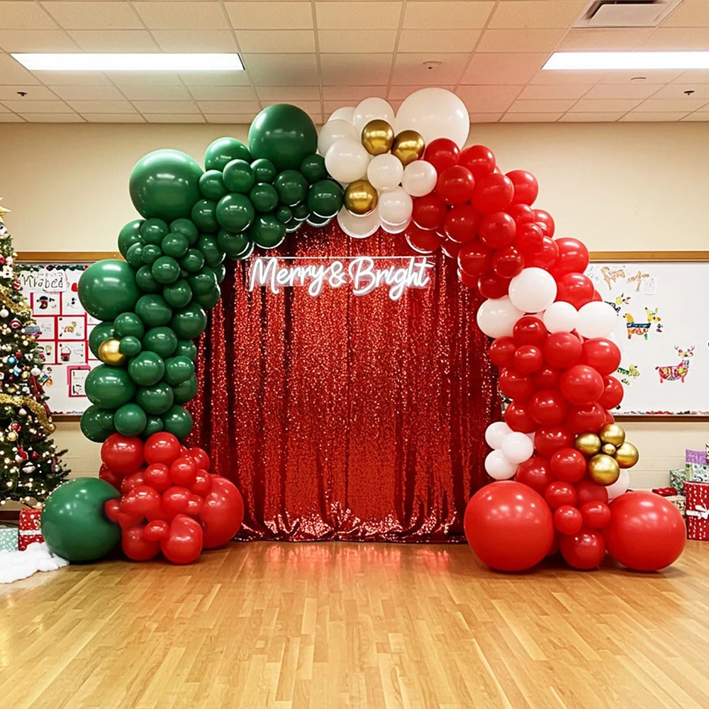 Christmas Green Red Balloons Garland Metal Gold Balloon Arch Kit Xmas Home Party Christmas Festival Background Decoration Globos
