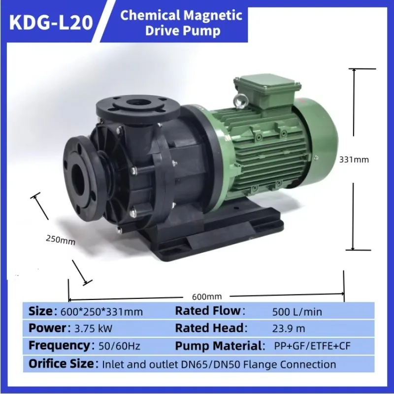 3.75kW PP+GF/ETFE+CF Plastic Centrifugal Circulating Pump  Drive 800 L/min for Water Treatment Chemical Applications