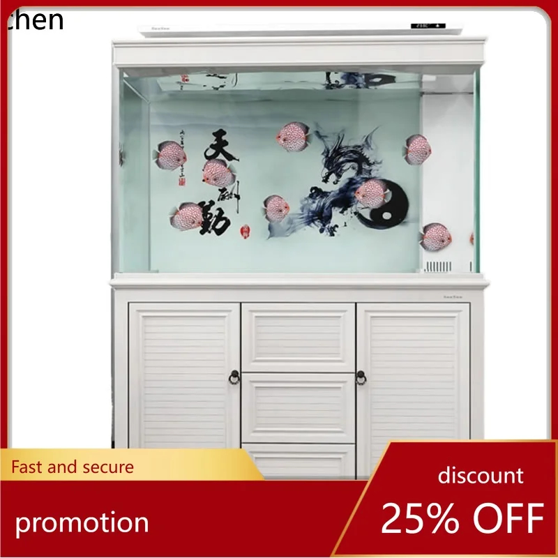 

CZ smart fish tank large living room ultra-white glass aquarium bottom filter dragon fish tank free of water change