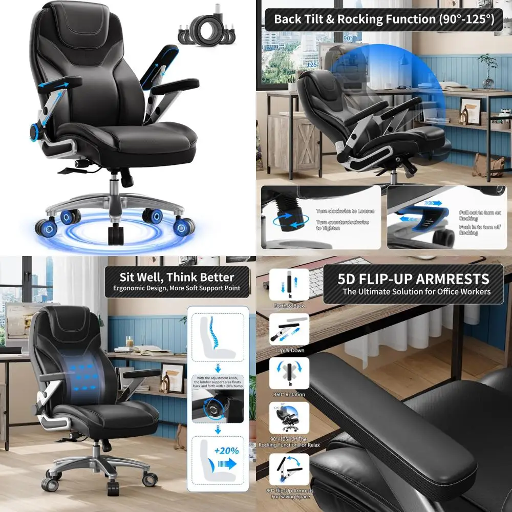 كرسي مكتب عالي التحمل بوزن 600 رطل: أذرع خماسية الأبعاد، قماش من جلد البولي يوريثان، قطني قابل للتعديل والارتفاع #1