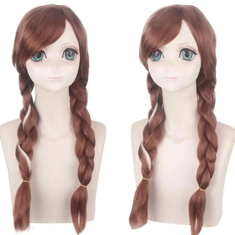 Synthetische Cosplay-Perücke Braun-Weiß Gemischt Geflochtenes Design für Anna-Inspirierte Prinzessin Frozen Look Anime Party Kostüm 310-2