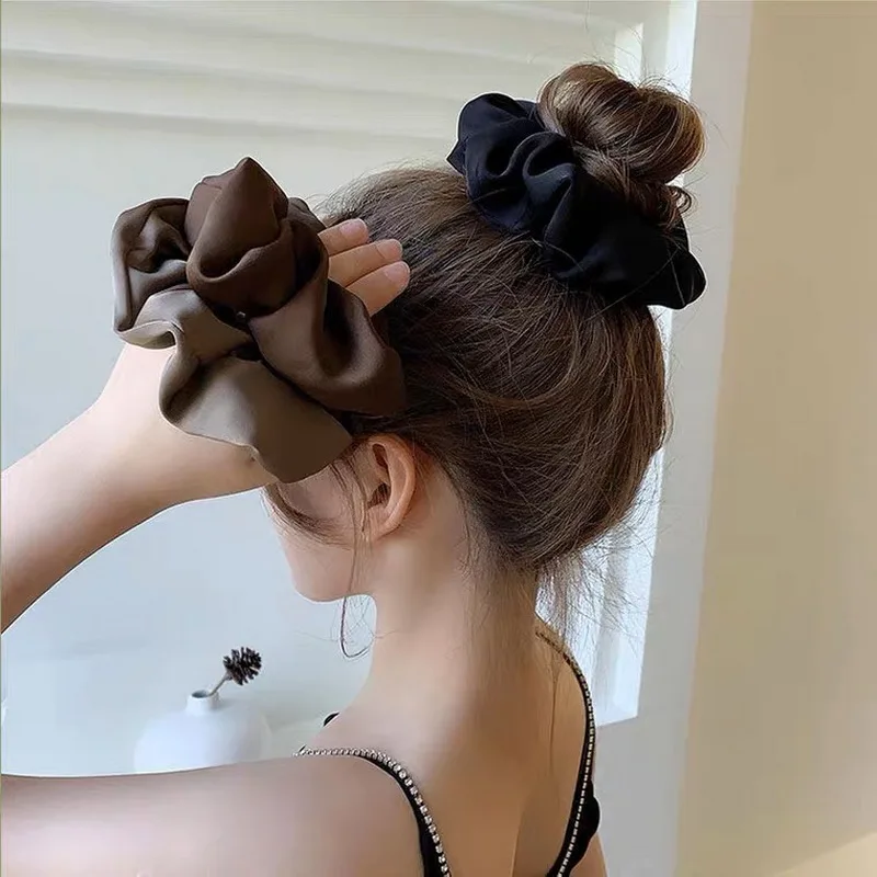 Korean oversized Silk scrunchie women elastic Satin Hair Bands big black  hair tie for girls large hairbands Hair Accessories