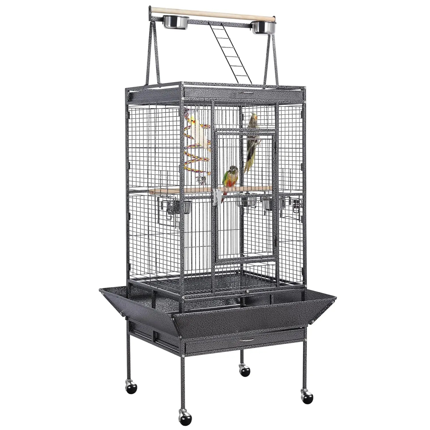 

69-inch Wrought Iron Rolling Large Parrot Bird Cage for African Grey Small Quaker Amazon Cockatiel Sun Parakeet, Customized