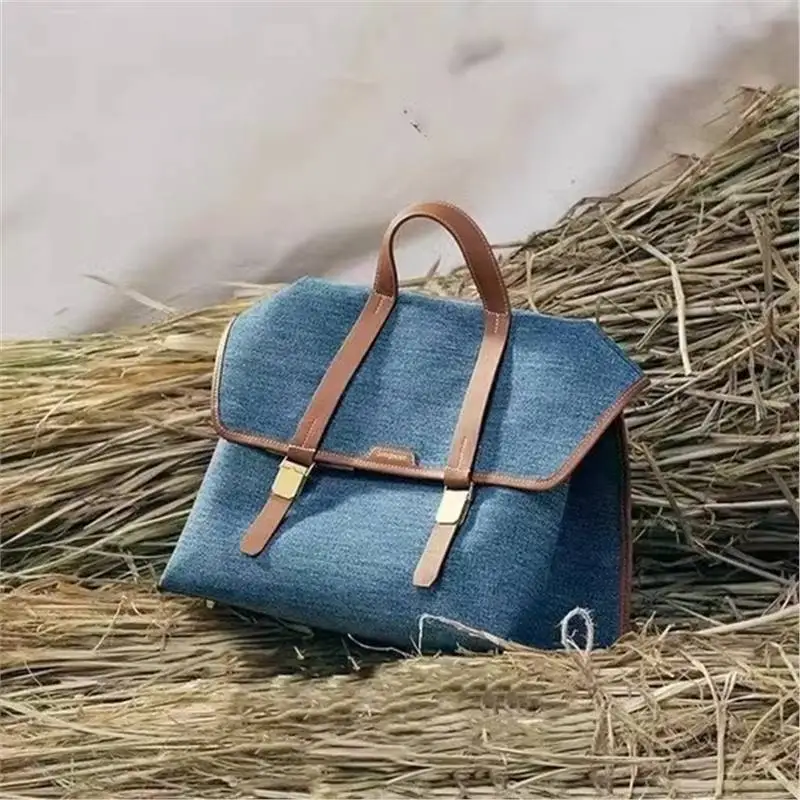 

Tour Calendar Briefcase Denim Double Shoulder Business Duty Bag Large Capacity Women's Bag Denim Bags Soft