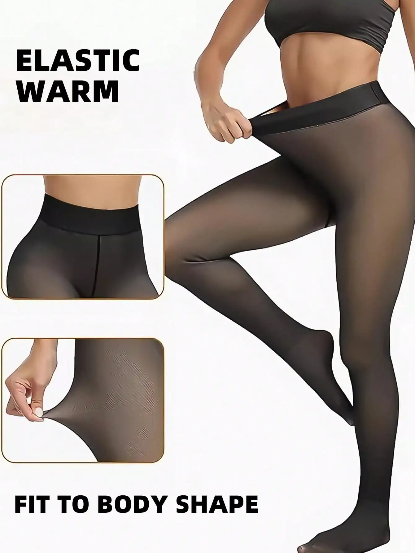 1 Pair Fleece Lined Tights For Women Thermal Pantyhose Fake Translucent Winter Warm Tights Thick Leggings