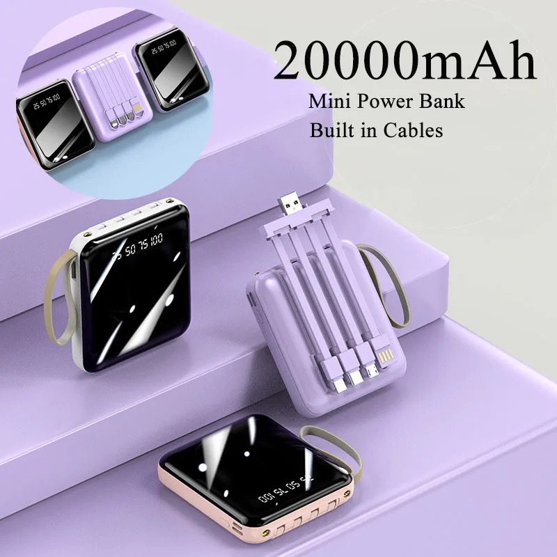 

Портативное зарядное устройство Mini Power Bank 20000 мАч с зеркальным экраном и LED-дисплеем, внешний аккумулятор для iPhone, Xiaomi, Samsung, Huawei