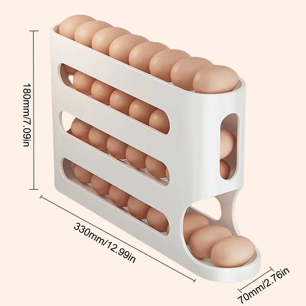 Egg Rack 4 Layers Automatic Scrolling Large Capacity Kitchen Rolling Eggs Container Rolling Eggs Dispenser for Fridge Countertop