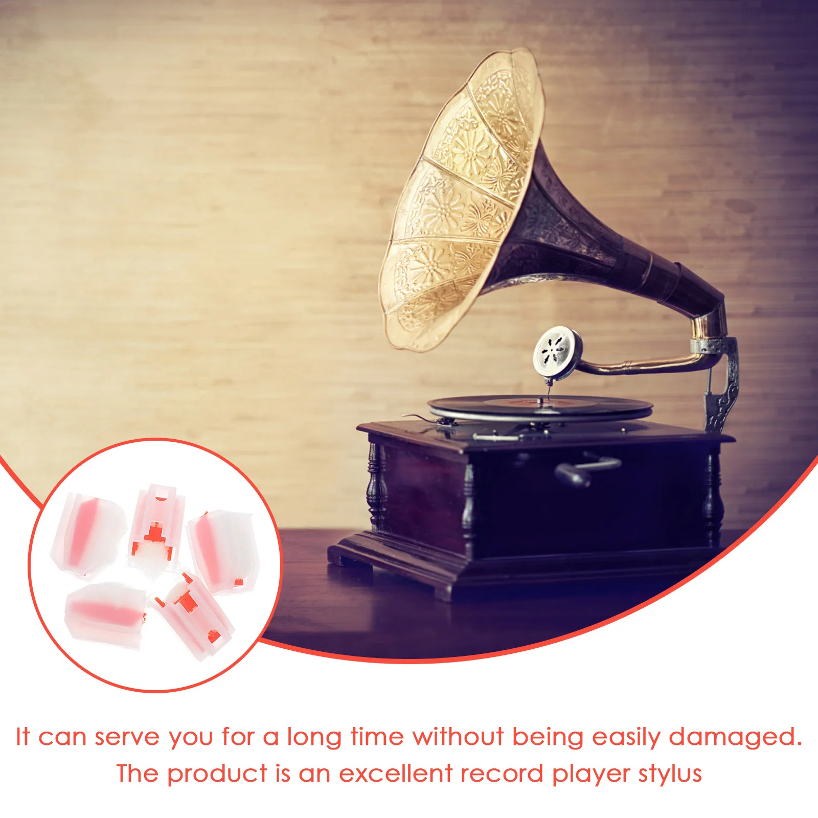 

5Pcs Red Stylus for Turntable Plastic Stylus Needle Replacement Easy Install Compatible with Phonograph Pickup for Pop Rock