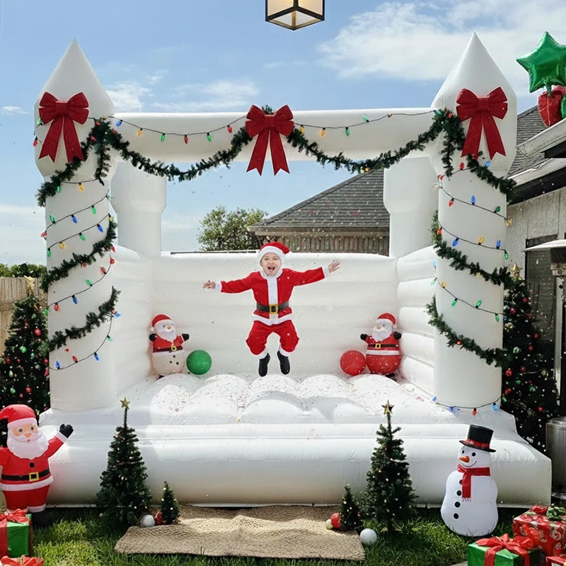 منزل ترتد أبيض قابل للنفخ في الهواء الطلق ، قلعة نطاط القمر البلاستيكية ، منزل ترتد الزفاف المخصص