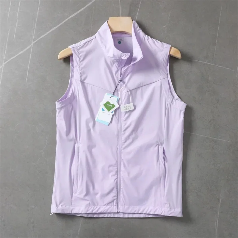 Women Solid Color Single Layer Sleeveless Coat Lady Loose Zipper Vest Jacket Summer Femme Sports Quick Drying Waistcoat Outwear