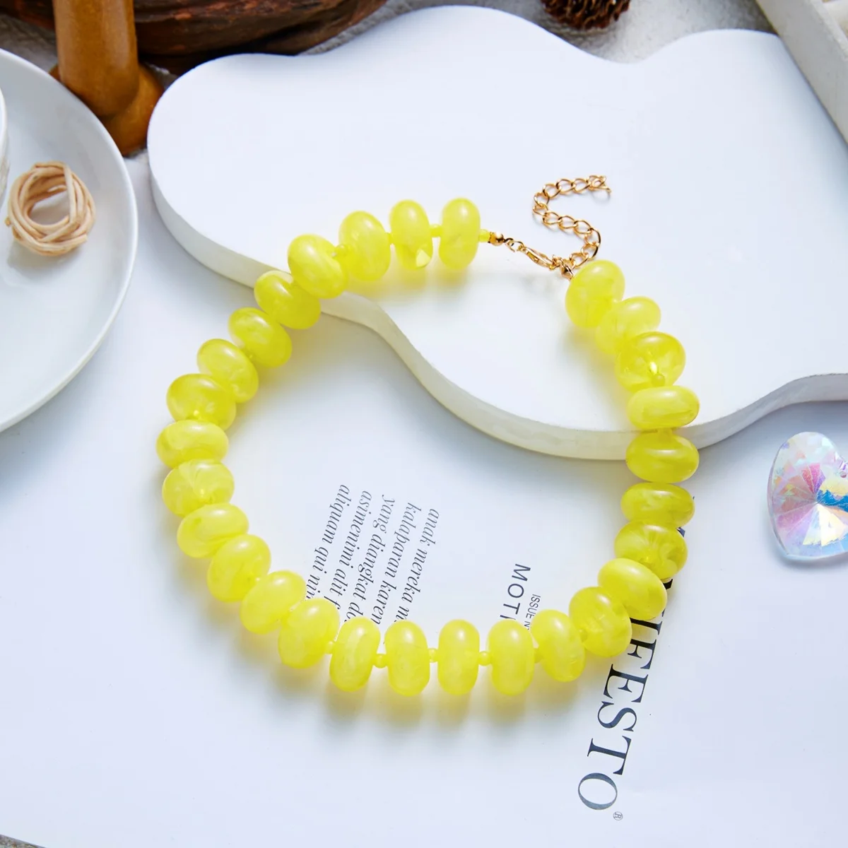 Dopamine Bunte flache, runde Acryl-Perlenkette für Damen und Herren, trendige, einfache geometrische Harzperlen, stapelbarer Choker-Schmuck – Detail 22