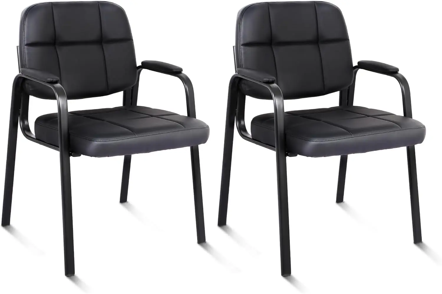 

Contemporary Leather Chair, Black, Reception, Office, Guest, Waiting Room, No Wheels, Padded Arms, 275 lbs Capacity