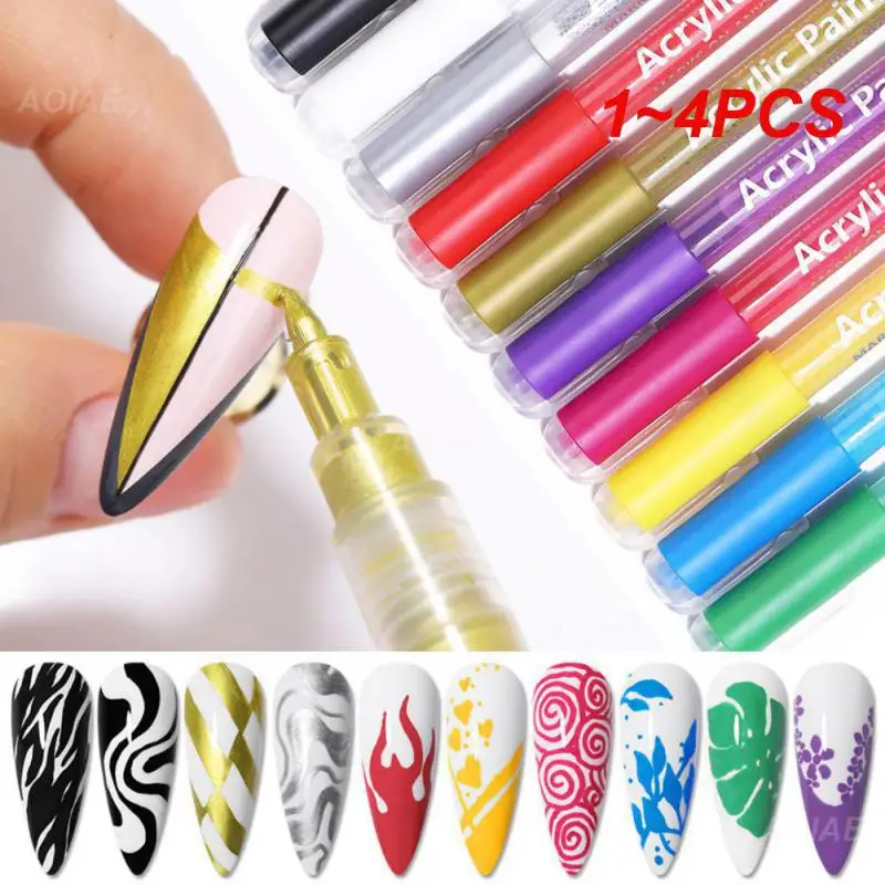 1~4PCS Liner Stripes Brush Colorful Waterproof Pen Flower Pattern Painting Pen Nail Accessories Manicure Uv Gel Polish Design