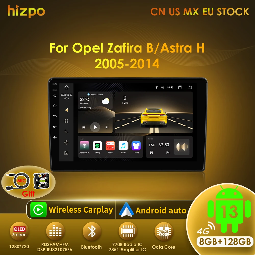 Hizpo Android 13 8+128G Carplay Radio For Opel Zafira B Astra H 2005-2014 Car Intelligent Multimedia GPS Navigation Audio Video