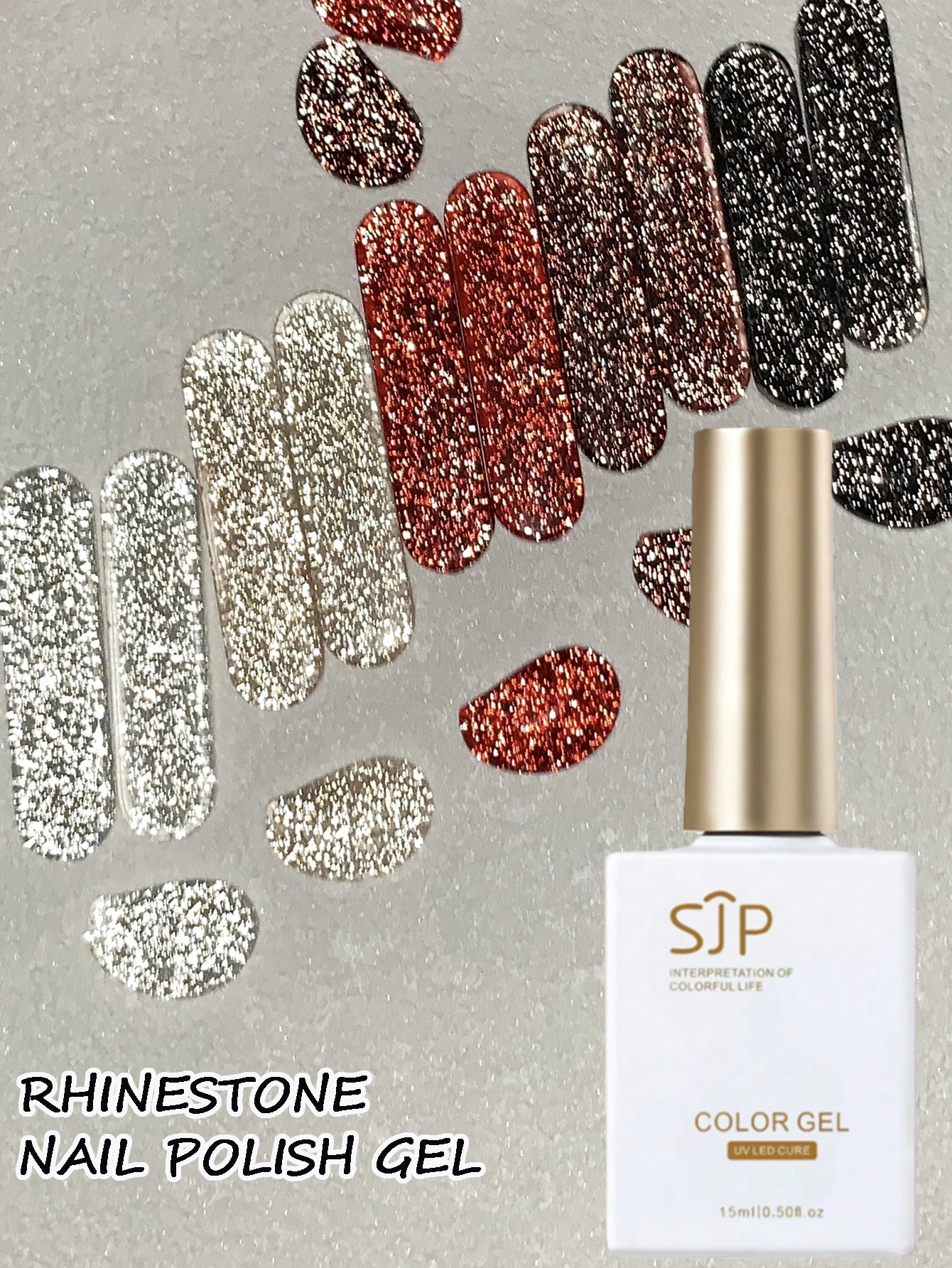 15 ml gekleurde strass gellak, rood, zilver, kaki UV-gellak, doe-het-zelf nail art, charmant en geschikt voor Franse manicures