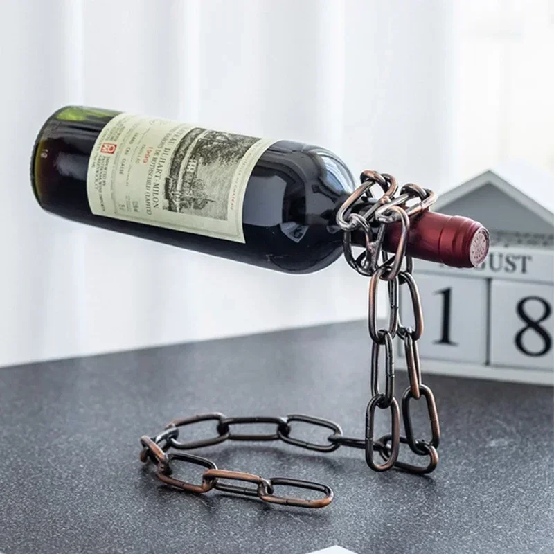 Magical Suspension Iron Chain Wine Racks One Bottle Wine Display Racks Stand Holder Dining Room Kitchen Cellar Bar Decoration