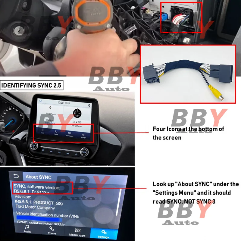 OEM Integrated Backup Camera adapter For FORD FOCUS SE ST Sedan 2019~2020 Fiesta Mondeo for ford sync 3 RCA harness connector view 5