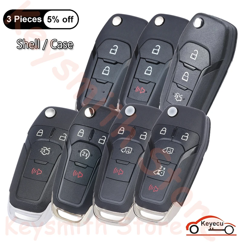 

KEYECU 2 3 4 5 Buttons Case for Ford F-150 F-250 F-350 F-450 F-550 Transit Connect Fusion Ranger Auto Flip Remote Key Shell Fob