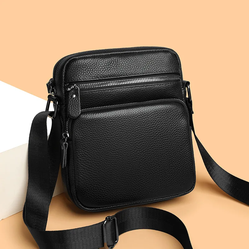 Men's genuine leather rectangular shoulder bag, lightweight, water-resistant, suitable for business commuting, cross-body bag