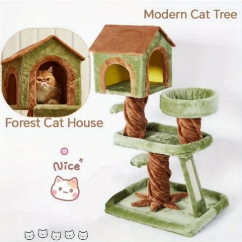 Árbol rascador para gatos con casas, centro de actividades y percha - imagen 2