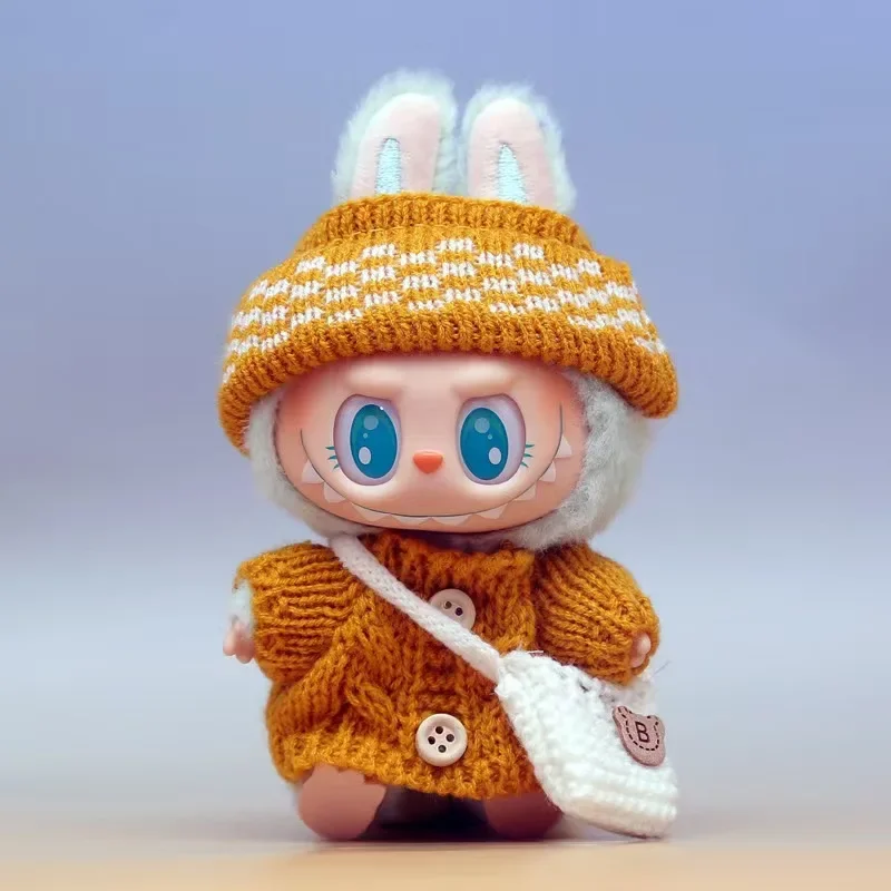 15-17cm 라부부 옷 세트 라부부 앉아있는 파티 베어 라벨 스카프 모자 인형 액세서리 귀여운 장식