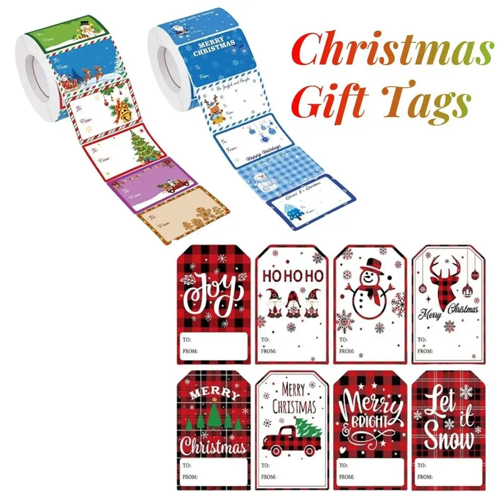 500 PCS Christmas Gift Tags Paper Xmas Decorations Present Bags Labels Santa Claus Pattern Wrapping Paper Tag for Women Men Kids