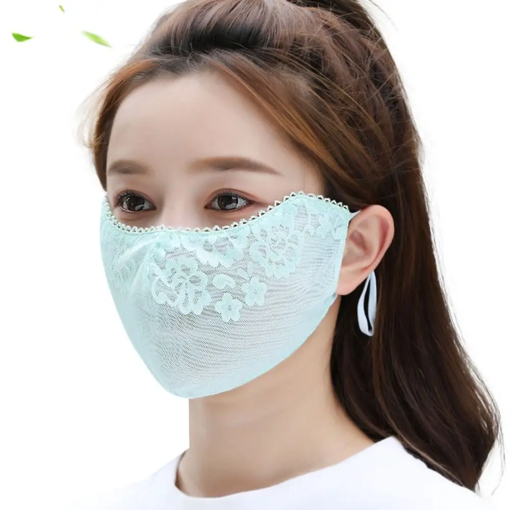 Mascarilla de encaje con protector solar de flores, máscara de Color sólido para colgar en la oreja, protector solar para la cara, correa ajustable,