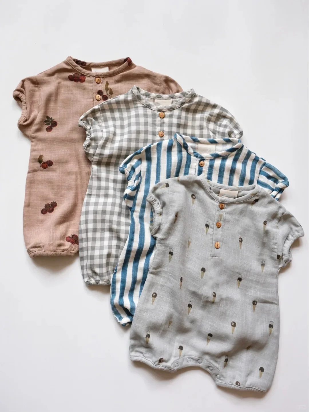 

Летняя одежда для малышей, комбинезон для новорожденных, муслиновый льняной комбинезон с короткими рукавами для маленьких девочек и мальчиков, От 0 до 2 лет