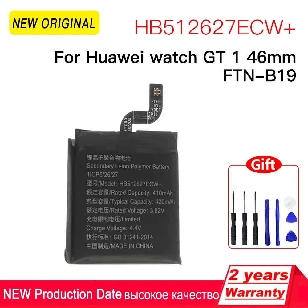 Genuine HB512627ECW+ Battery For Huawei Watch GT 1 FTN-B19 46MM 420mAh Replacement Batteries+tools